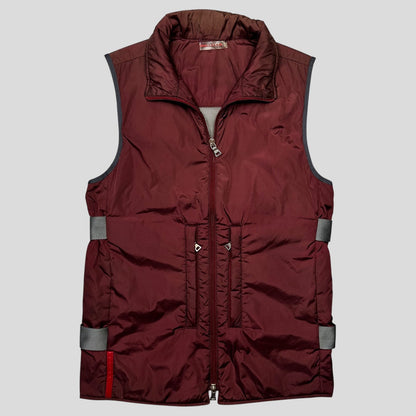 Prada Sport 1999 Nylon Bondage Mesh Padded Gilet - IT48 (S/M) | Small, Burgundy