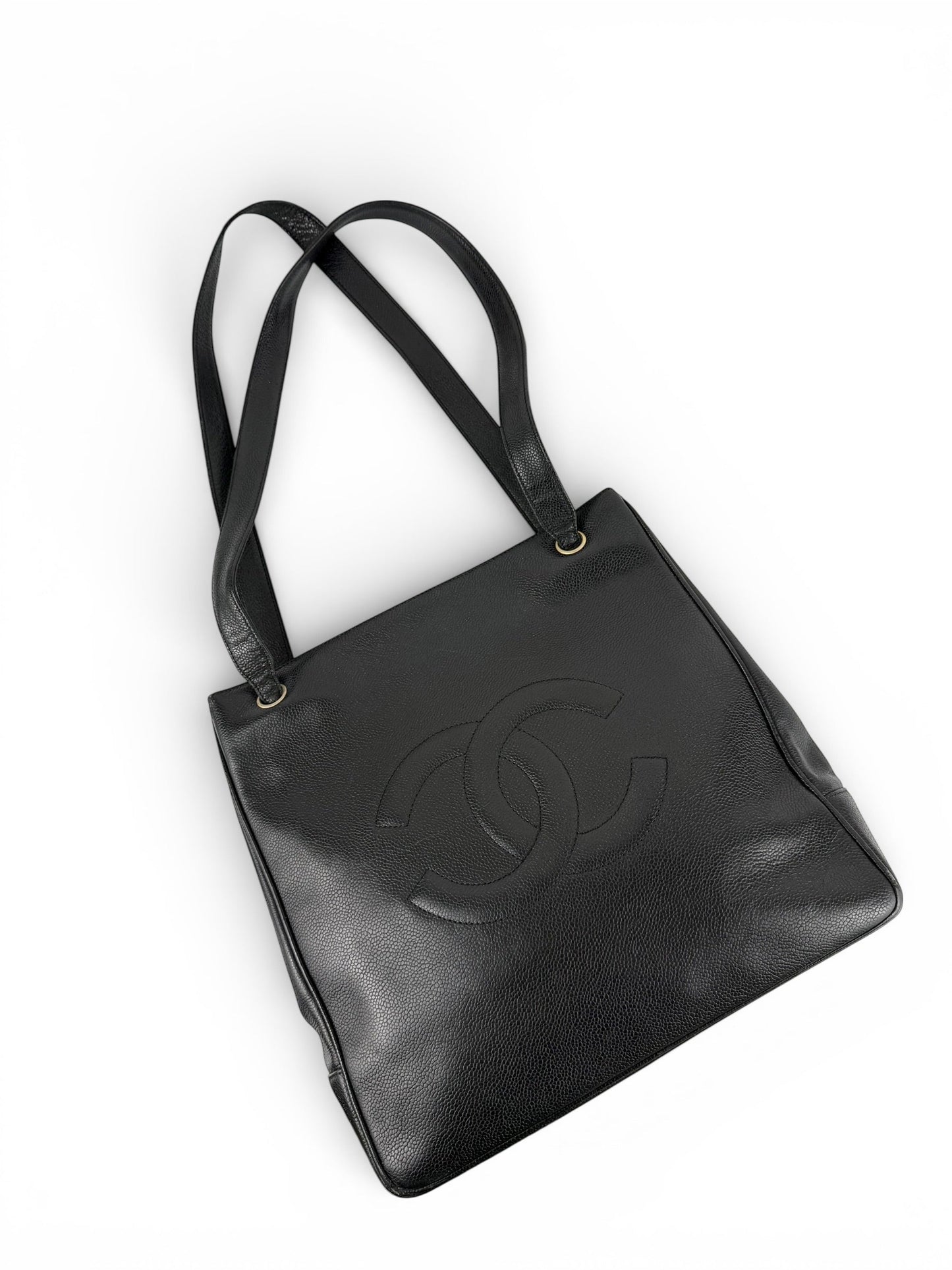 Vintage 1994 Chanel CC Black Caviar Leather Tote Bag | O/S, Multicoloured