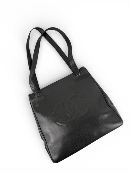 Vintage 1994 Chanel CC Black Caviar Leather Tote Bag | O/S, Multicoloured