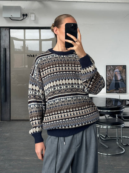 Vintage 1990s Fair Isle Knitted Jumper - L/XL