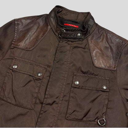 Prada Sport 2008 Nylon & Leather Hybrid Moto Field Jacket - IT54 (L) | Default Title, Brown