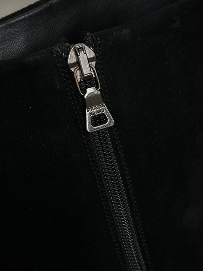 Prada 2000s Suede Square Toe Heeled Knee Boots - UK 7.5 / EU 40.5