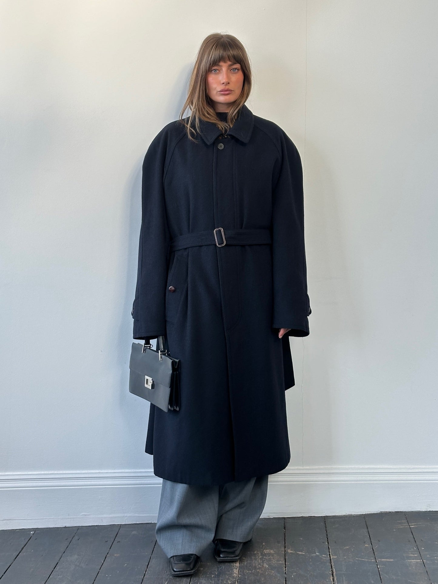 Vintage 1980s Wool Concealed Placket Belted Coat - XXL