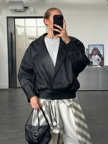 Vintage 1990s Lamb Leather Bomber Jacket - M