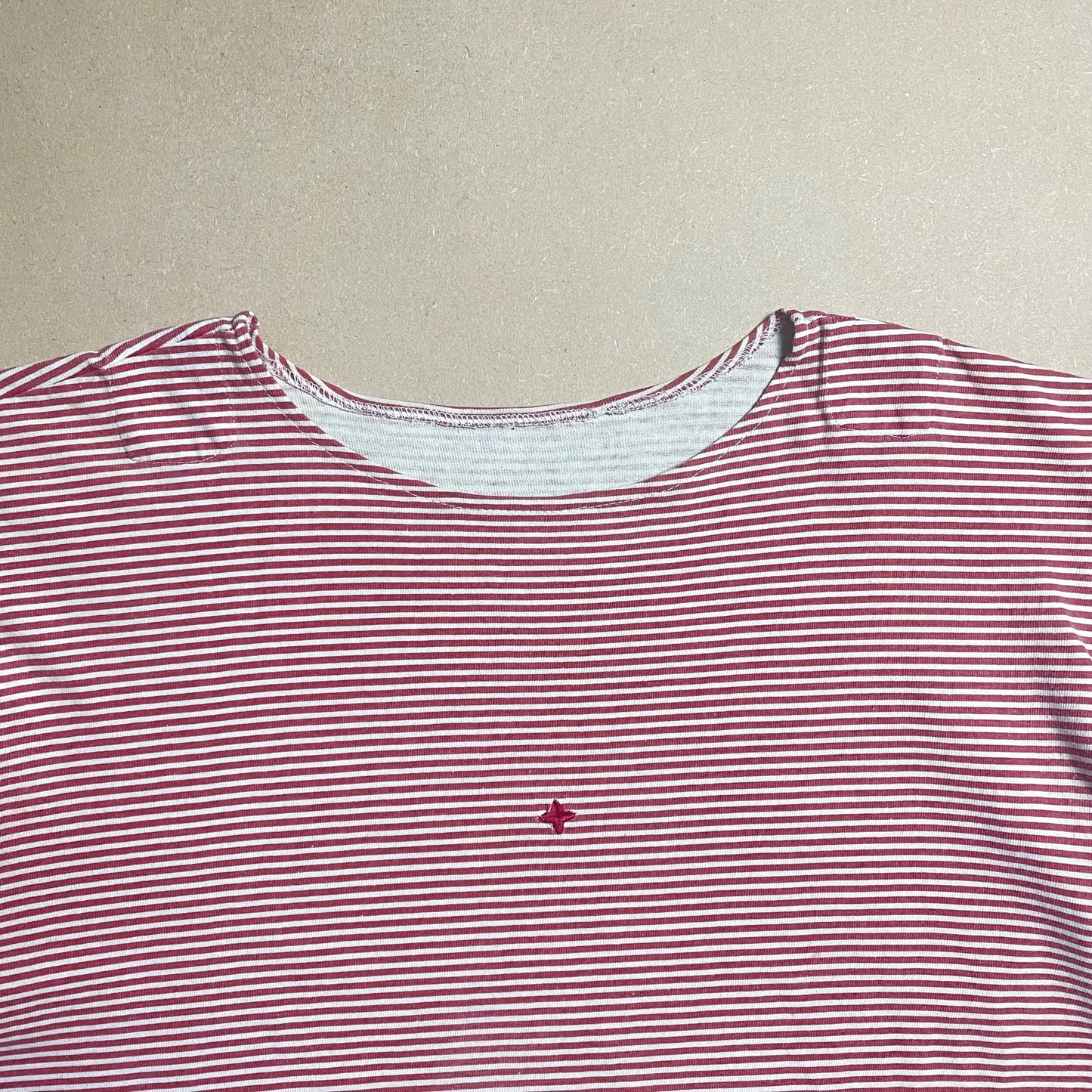 S/S 1987 Crimson Red Striped Box Logo / Mini Compass Breton T-shirt