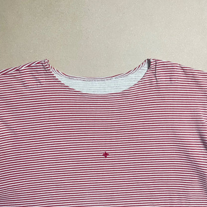 S/S 1987 Crimson Red Striped Box Logo / Mini Compass Breton T-shirt