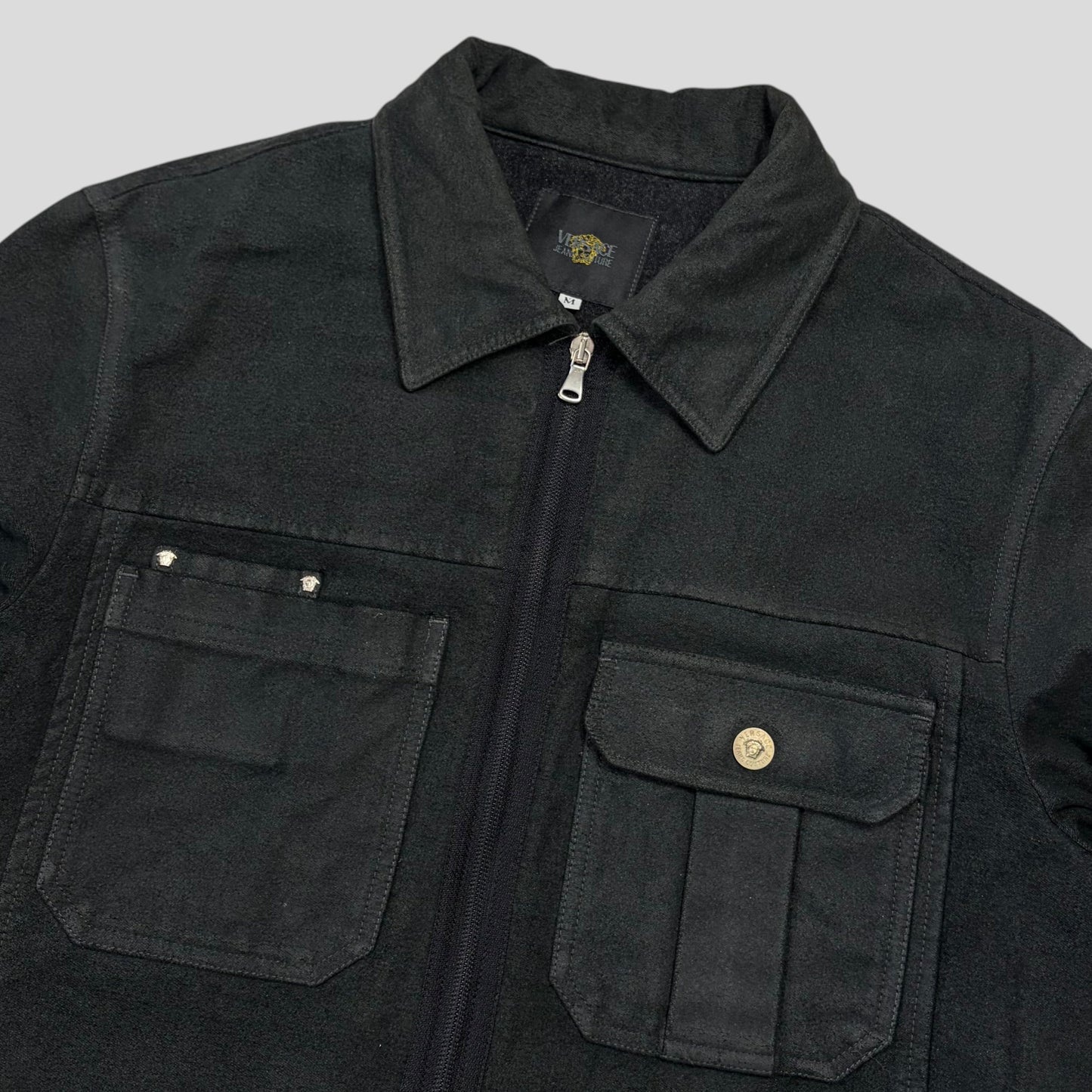 Versace VJC 00’s Moleskin Cotton Asymmetric Stud Pocket Jacket - M | O/S, Grey