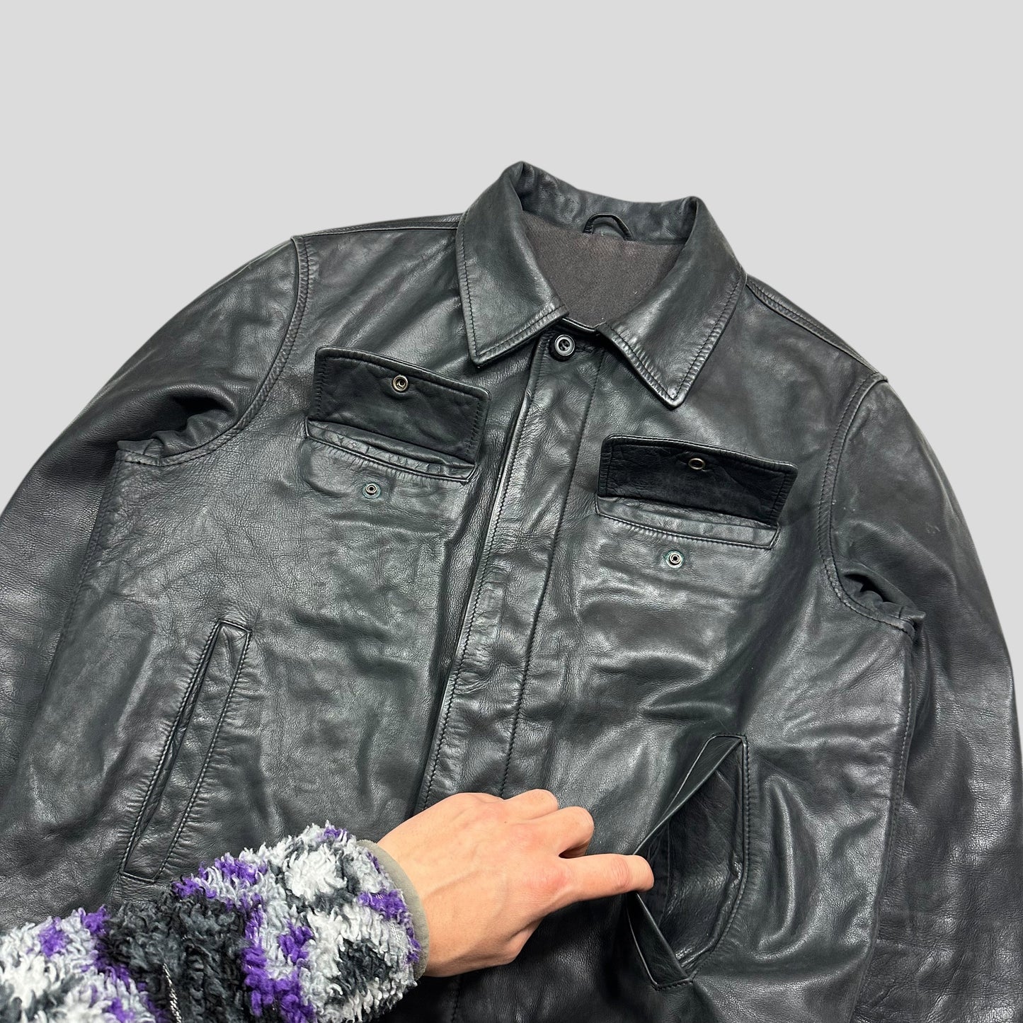 Iceberg 90’s Wool Lined Leather Harrington Work Jacket - L