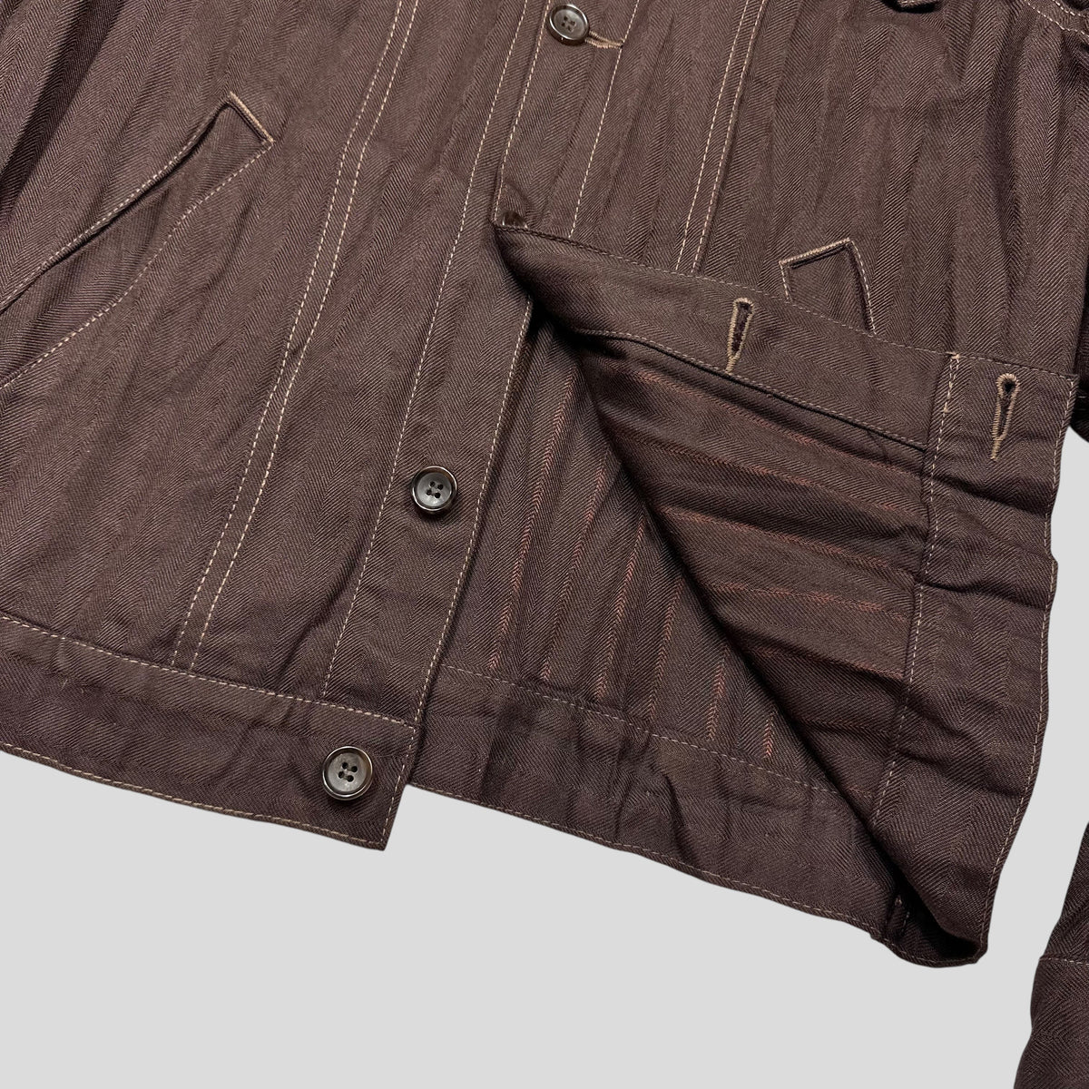 CDG Homme 2004 Crinkle Striped Work Jacket - L (M) | Medium, Brown