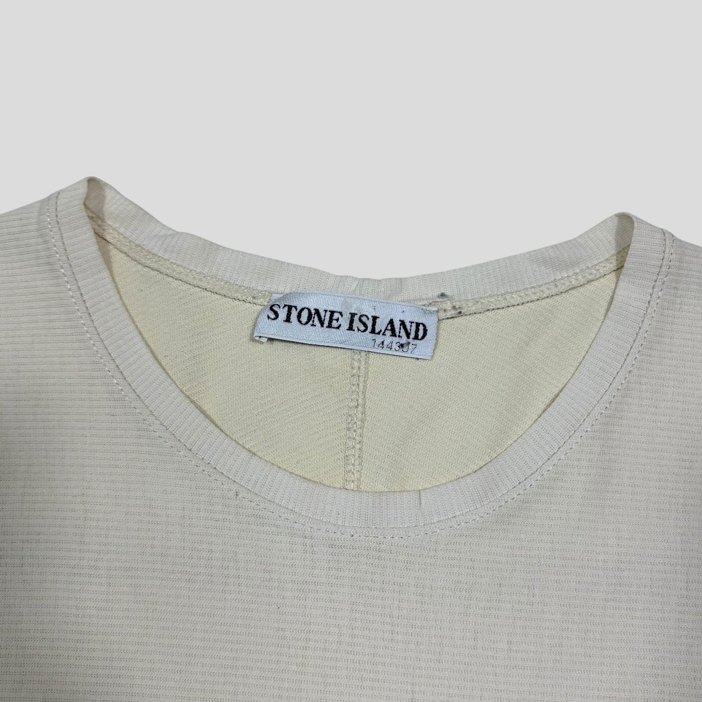 Stone Island 2003 Textured Cotton Embroidered Spellout T-shirt - L/XL