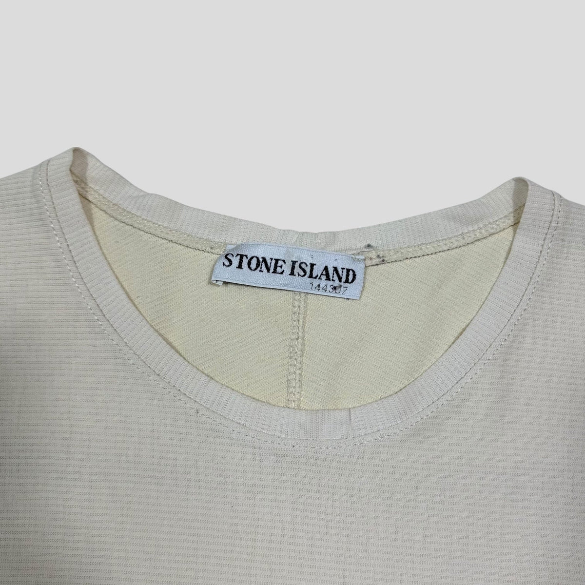 Stone Island 2003 Textured Cotton Embroidered Spellout T-shirt - L/XL | XL, Beige
