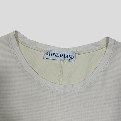 Stone Island 2003 Textured Cotton Embroidered Spellout T-shirt - L/XL | XL, Beige