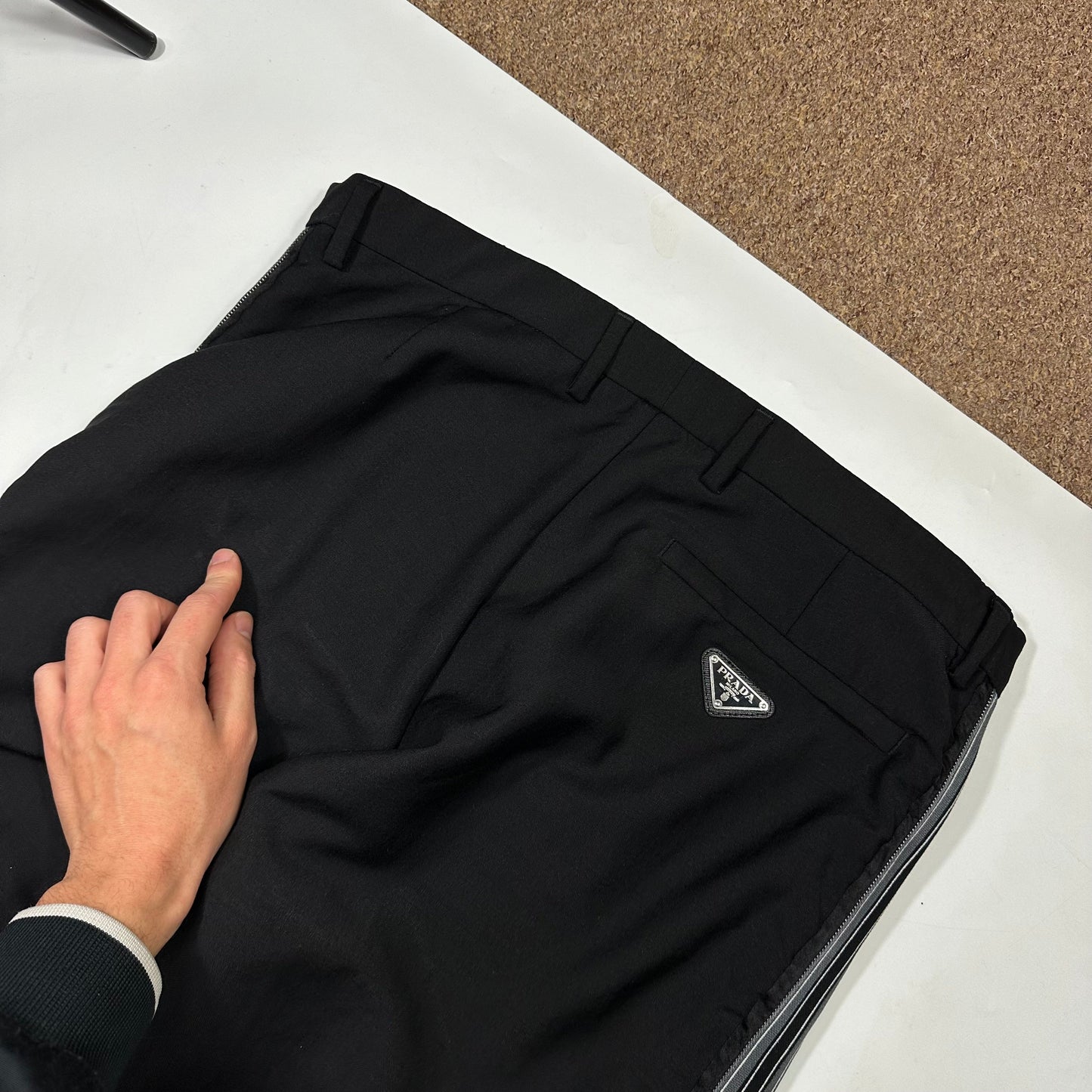 Prada Milano 2022 Mohair & Wool Striped Plaque Logo Trousers - IT50 (L)