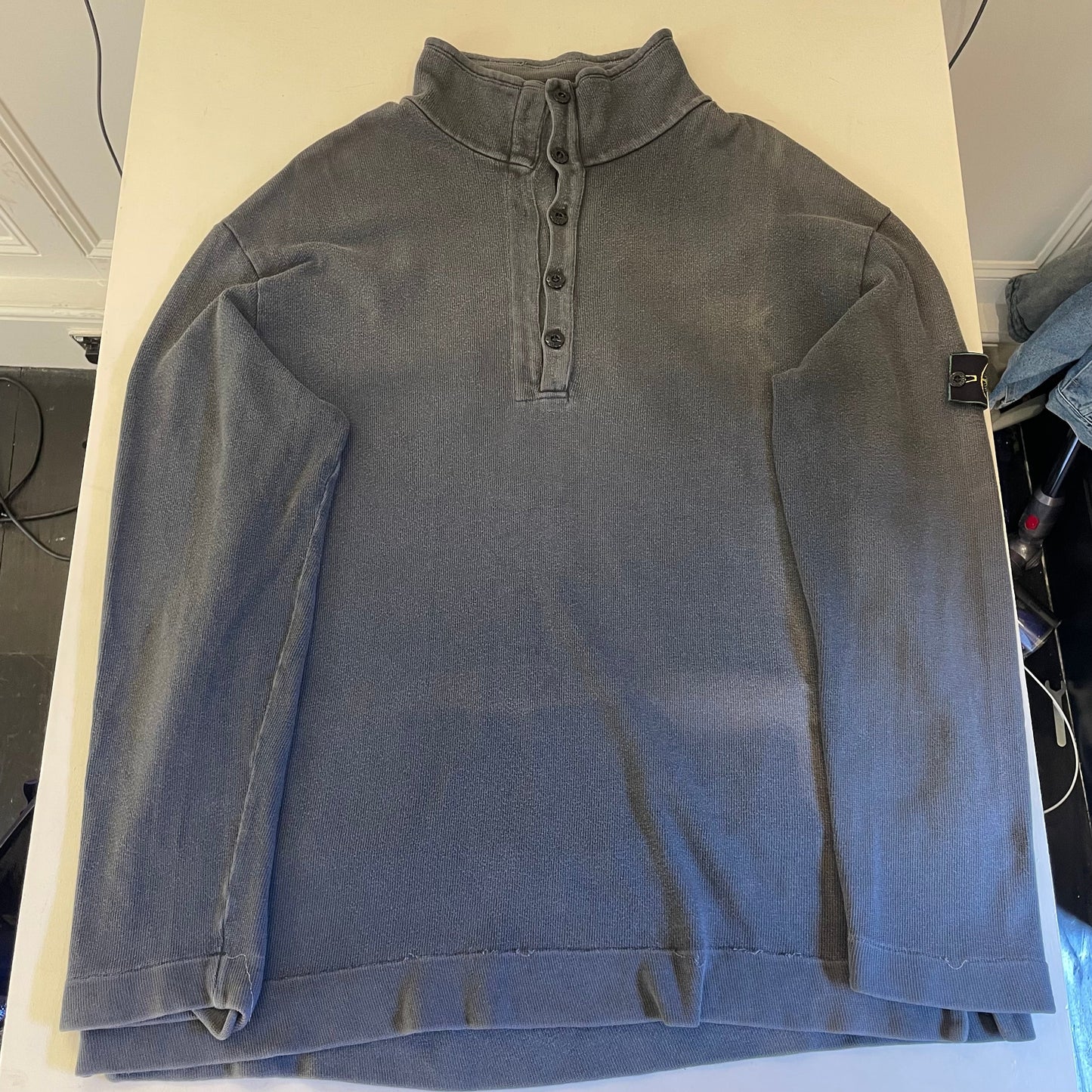 Stone Island Grey AW99 Button Collar Jumper | XX-Large, Grey