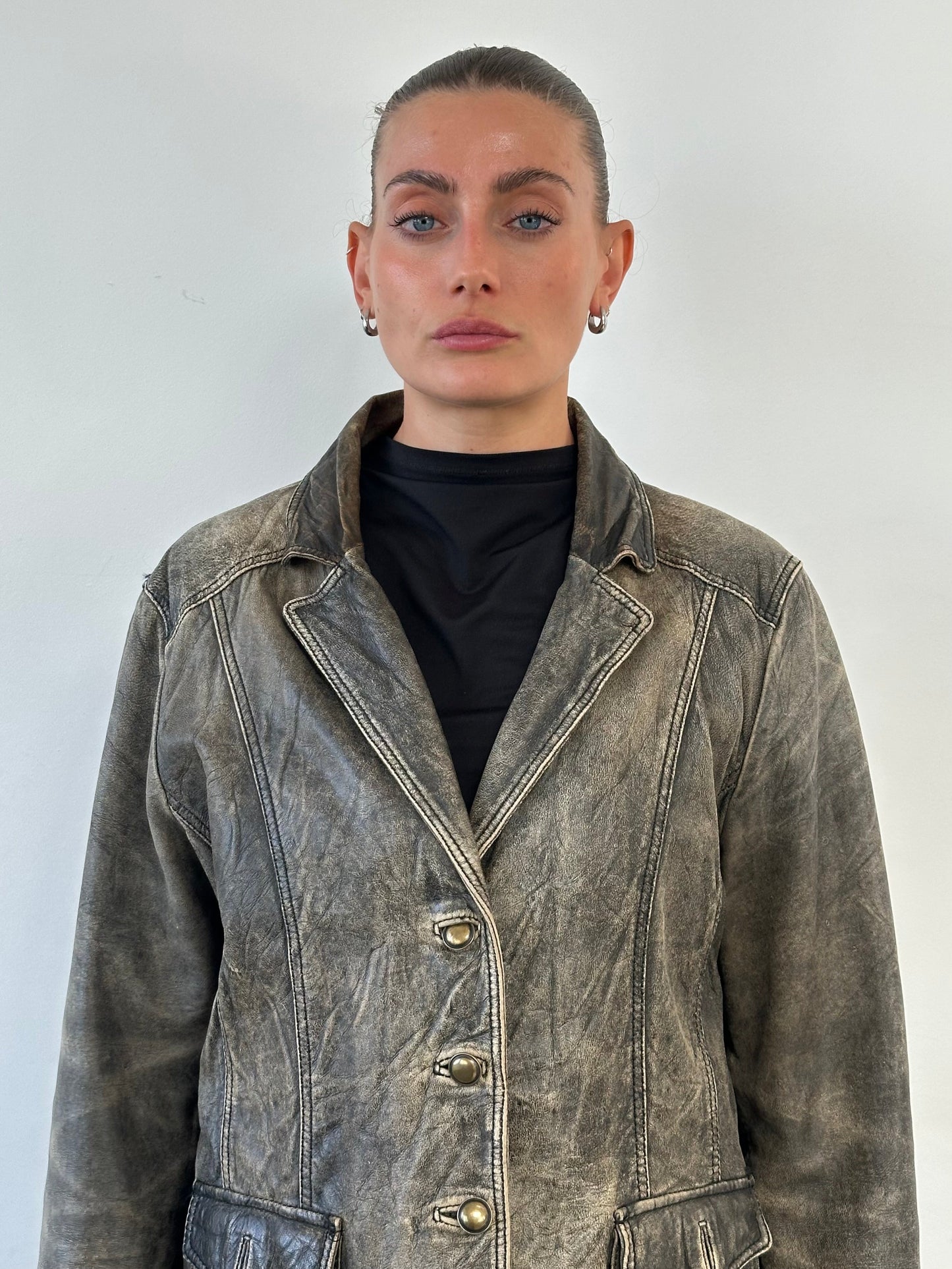 Vintage Aged Leather Blazer Jacket - M