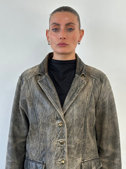 Vintage Aged Leather Blazer Jacket - M