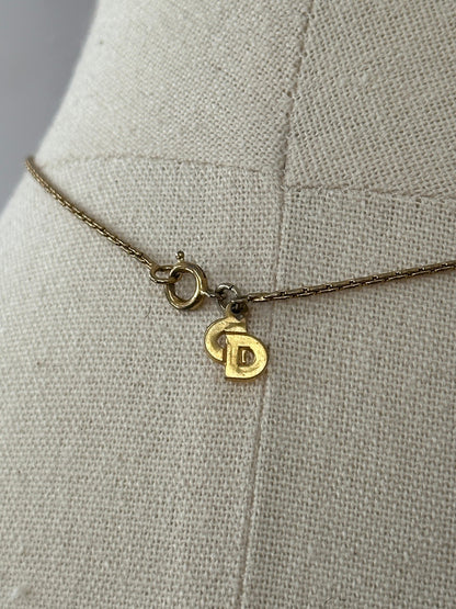 Christian Dior 1990s 16” Gold Plated CD Logo Pendant Necklace