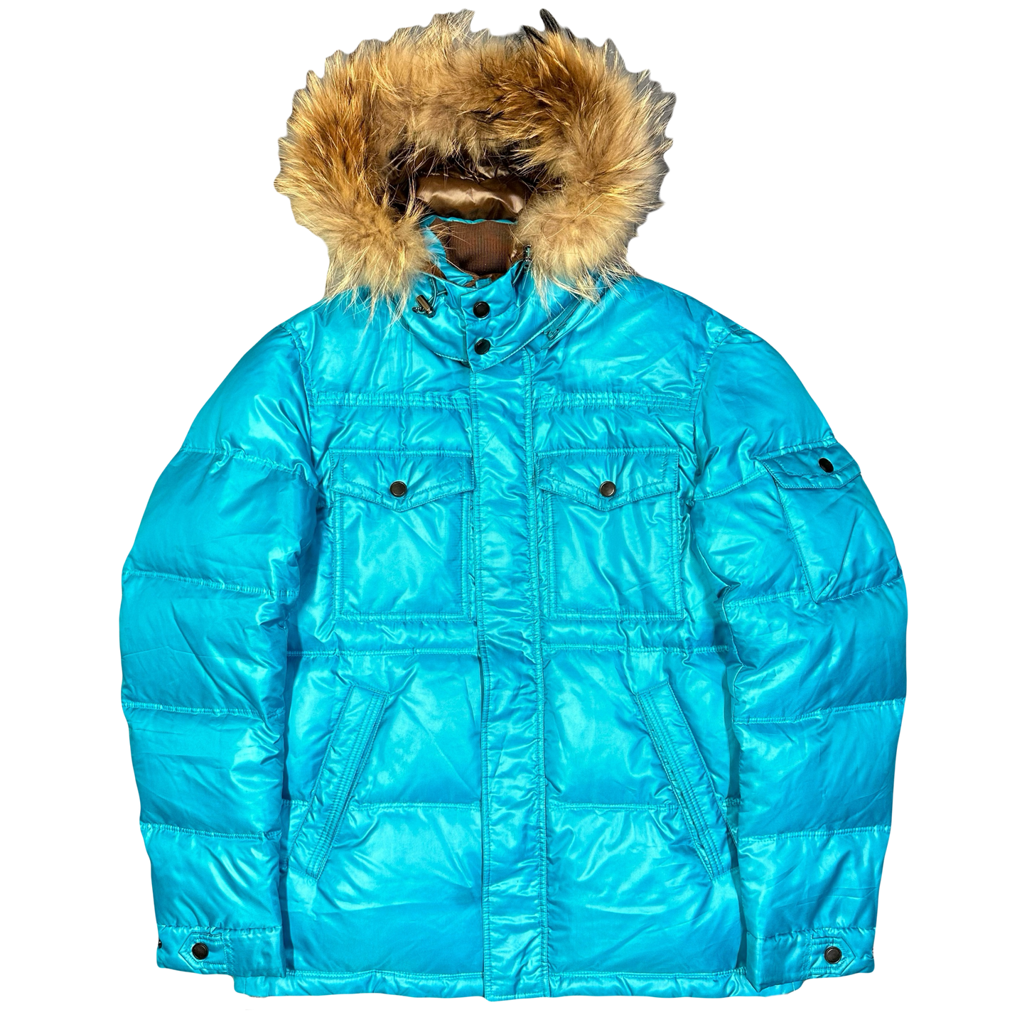Takeo Kikuchi Puffer Jacket With Fur Hood In Blue ( S )
