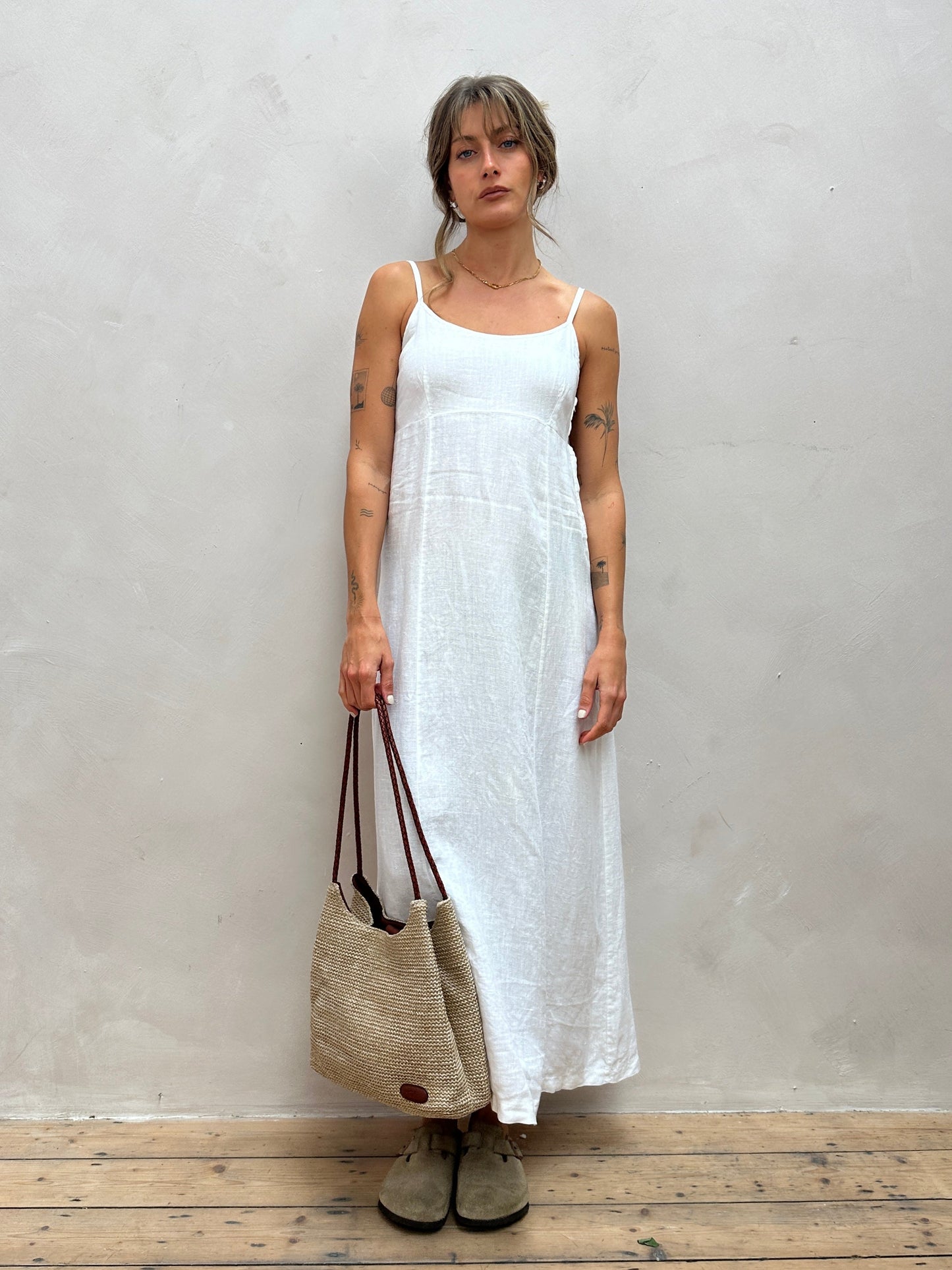 Italian Vintage Pure Linen Floor Length Slip Dress - S/M