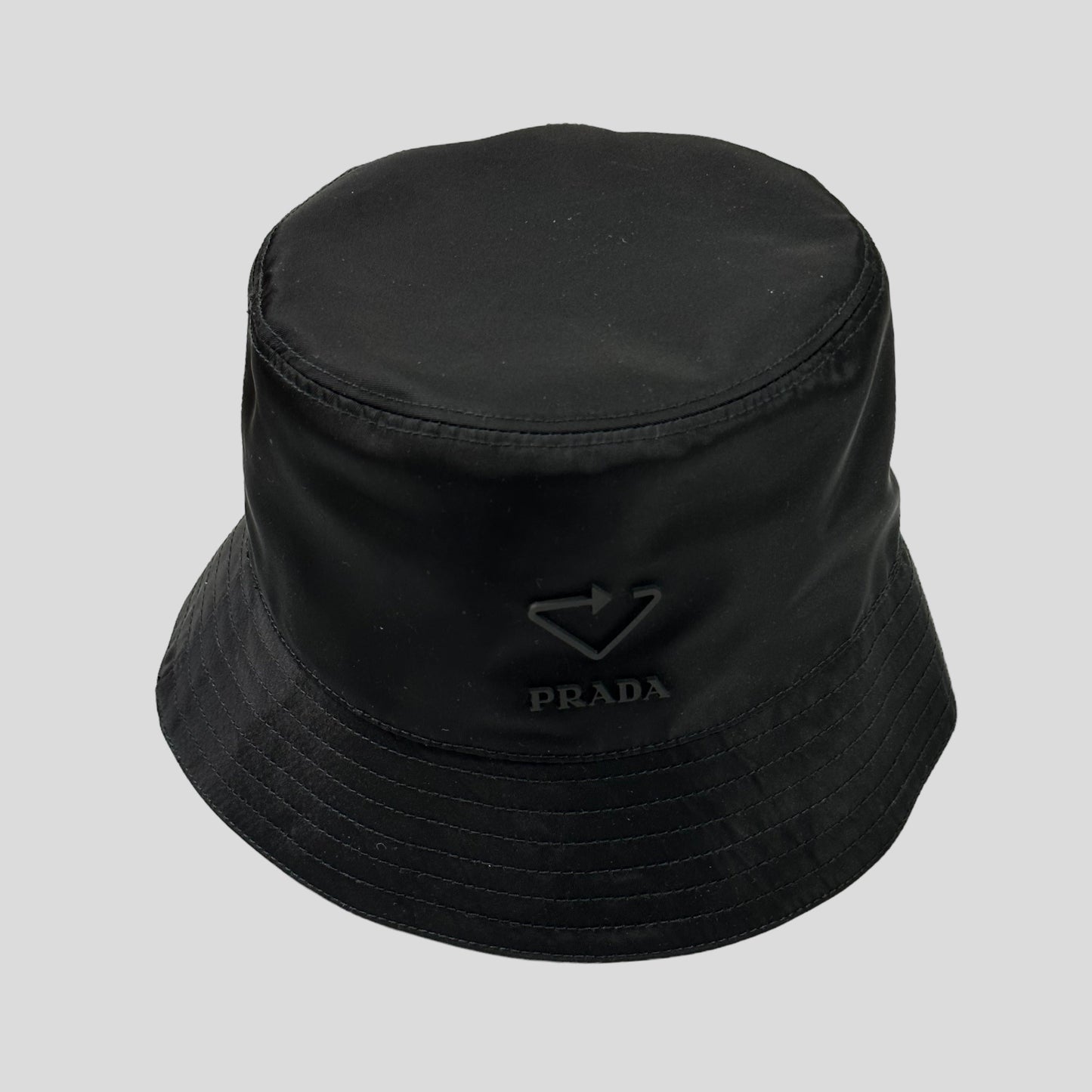 Prada Milano 2020 Re-Nylon Rubber Logo Bucket Hat - S/M