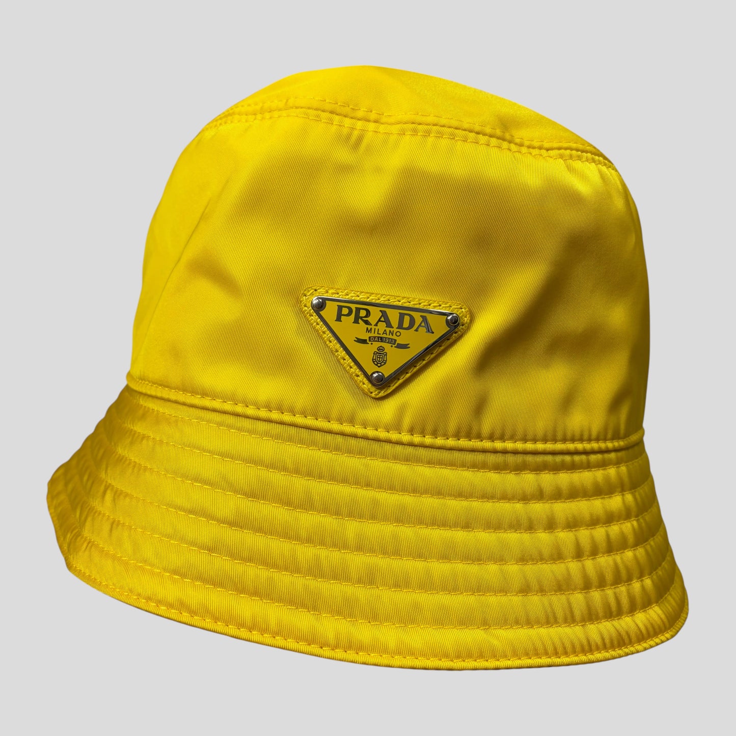 Prada Milano 2020 Re-nylon Yellow Panama Bucket Hat | O/S, Metallic Yellow