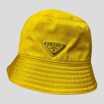 Prada Milano 2020 Re-nylon Yellow Panama Bucket Hat | O/S, Metallic Yellow
