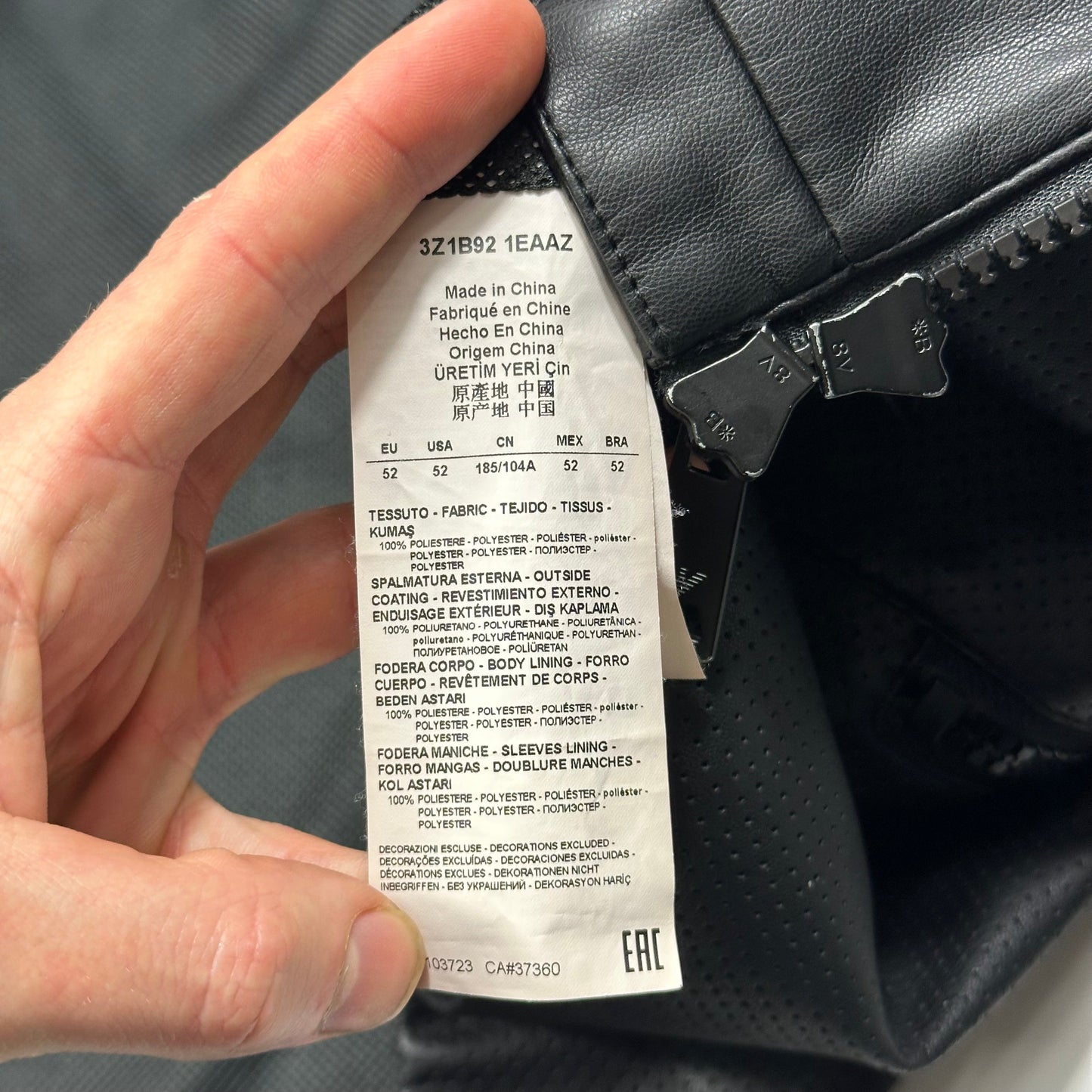 Emporio Armani Perforated Vinyl Mesh Lined Moto Jacket - IT52 (M)