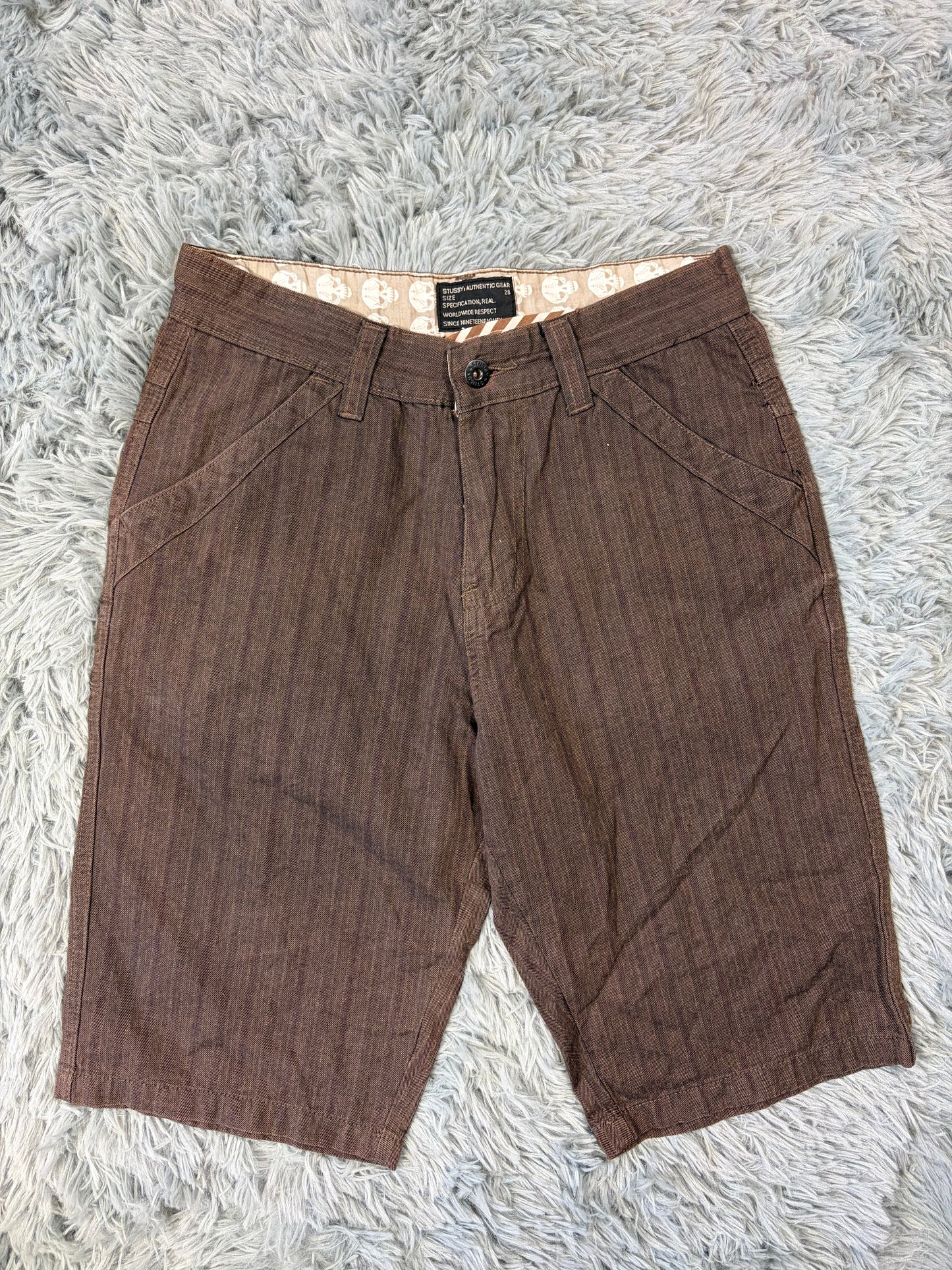 Stussy 00’s Embroidered Logo Striped Brown Shorts - S | O/S, Brown