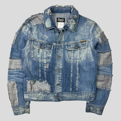 D&G AW04 Distressed Reconstructed Denim Boxy Jacket - L (M)