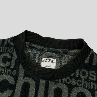 Moschino Jeans 1998 Spellout Logo Teddy Cotton Fleece Jumper - L/XL | Default Title, Black and Gray