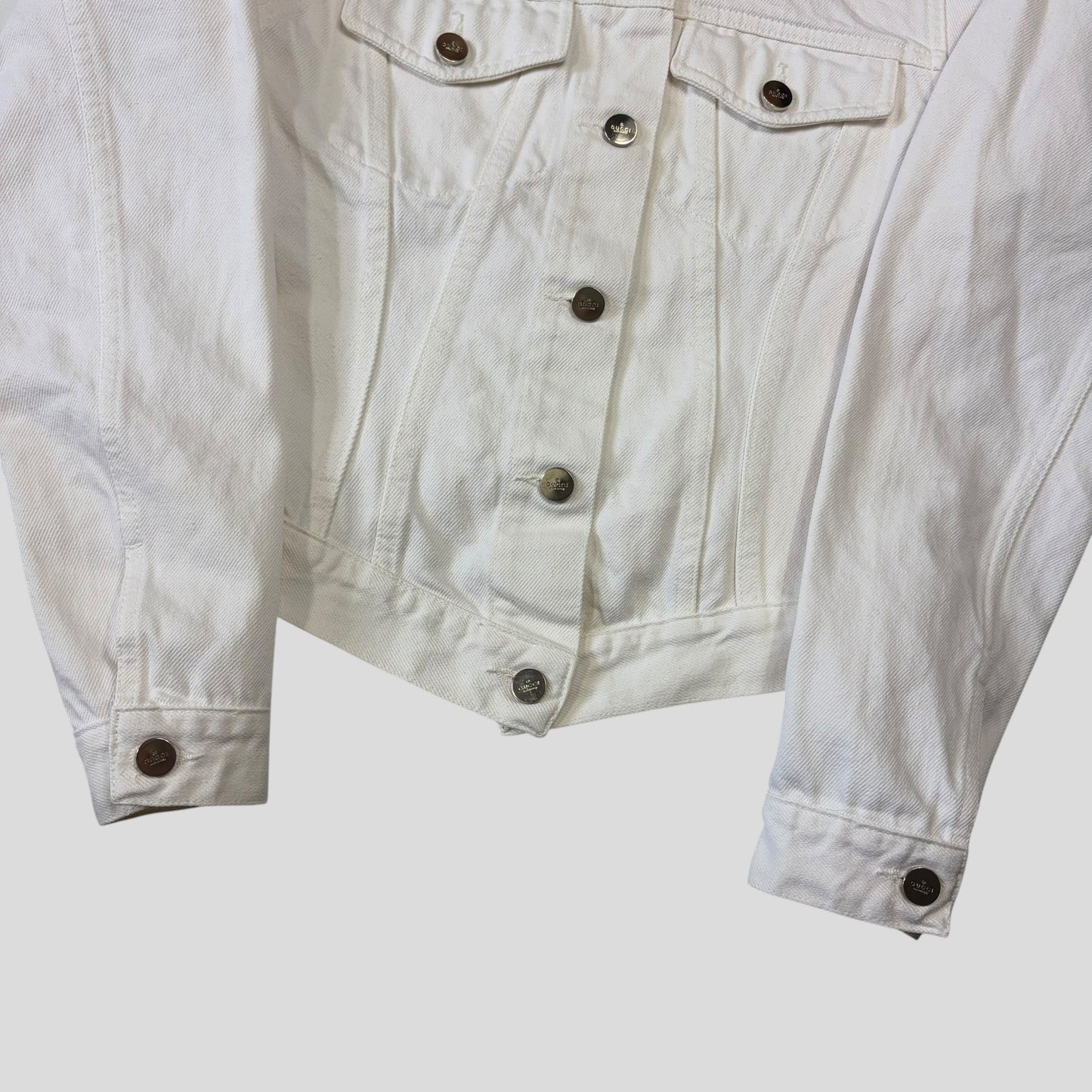 Gucci by Tom Ford 1999 White Denim Cropped Front Drop Jacket - IT40 | O/S, White