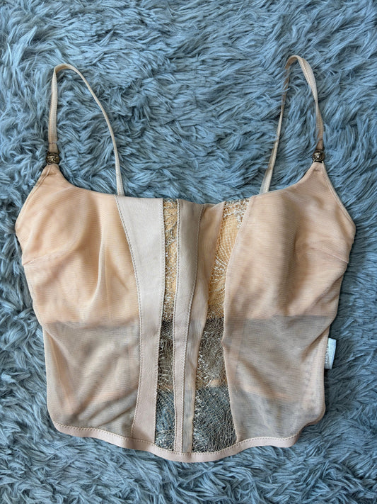 Versace 00’s VJC Mesh Leather and Silk Structured Corset - 6/8 | O/S, Red
