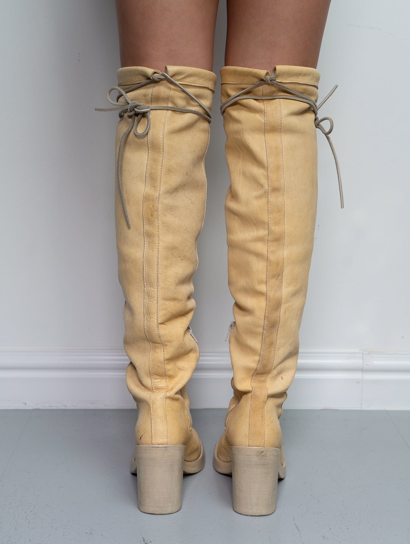 ANN DEMEULEMEESTER KNEE HIGH BOOTS (EU 38.5) | DEFAULT TITLE, Beige