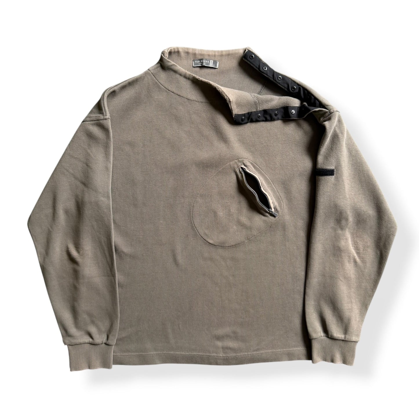 2000's Ted Baker Asymmetric Stash Pocket Sweatshirt (L) | Large, Khaki