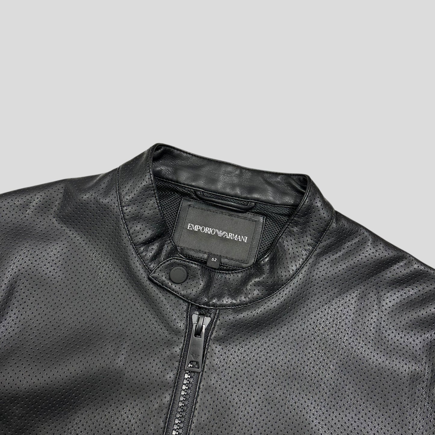 Emporio Armani Perforated Vinyl Mesh Lined Moto Jacket - IT52 (M) | Default Title, Black