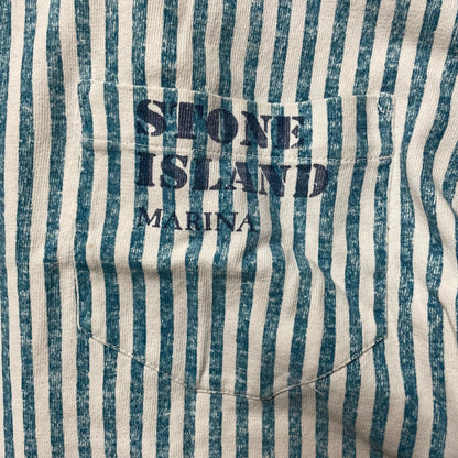 S/S 1984 Aqua Blue & White Vertical Stripe Pocket Spell out T-shirt