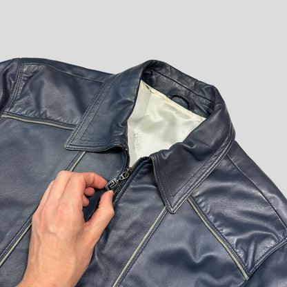 Versace 90’s Classic Premium Blue Leather Piped Moto Jacket - M