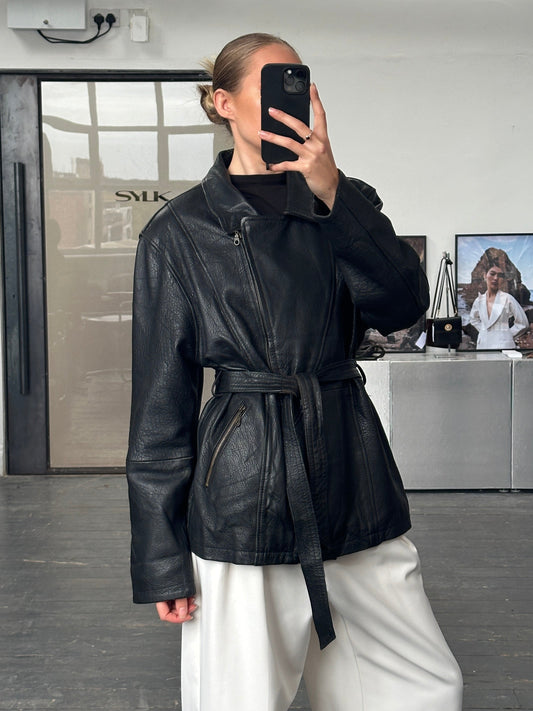 Vintage 1990s Lamb Leather Belted Jacket - XL