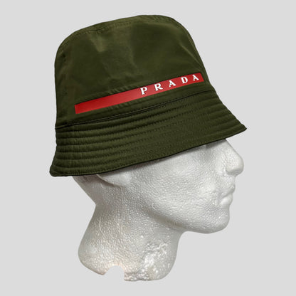 Prada Linea Rossa Technical Nylon Bucket Hat - M | O/S, Olive Green