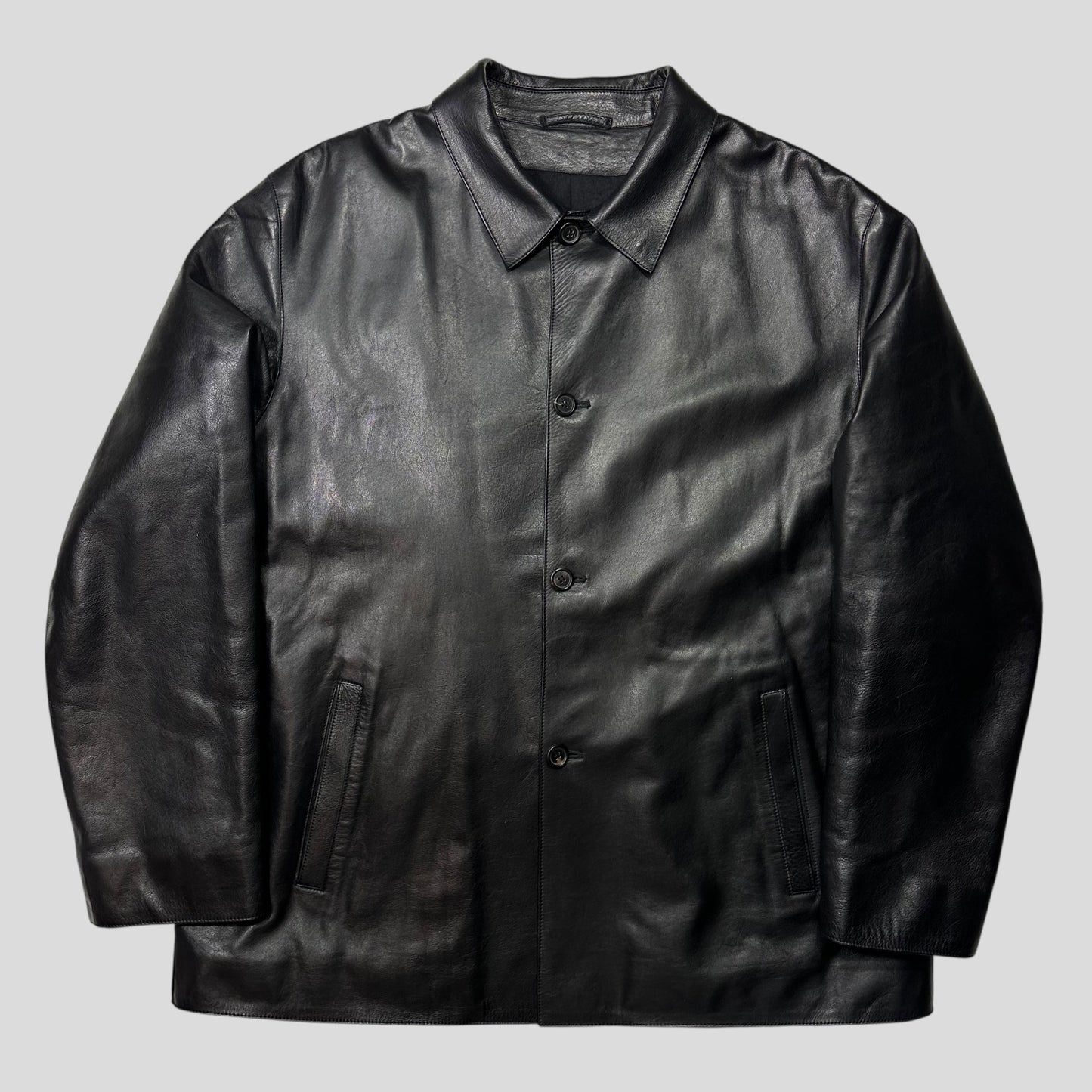 Prada Milano FW 1998 Runway Leather & Wool Lined Car Jacket - IT54