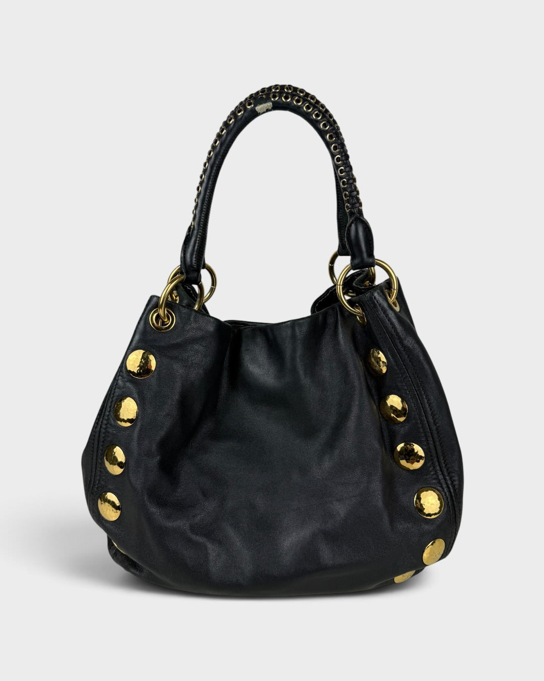 2010s Miu Miu Black Leather Studded Bucket Bag | O/S, Multicoloured