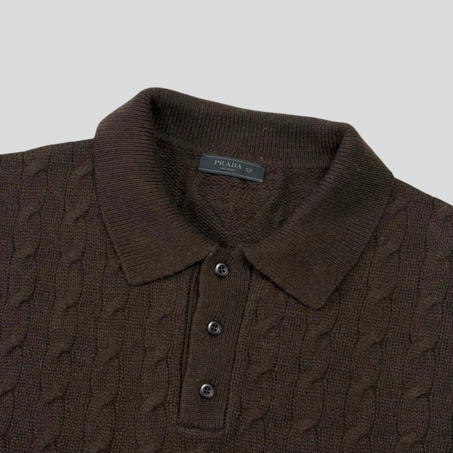 Prada 2024 Triangle Logo Cashmere Collared Cable-knit - L/XL | O/S, Brown