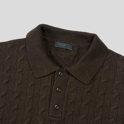 Prada 2024 Triangle Logo Cashmere Collared Cable-knit - L/XL | O/S, Brown
