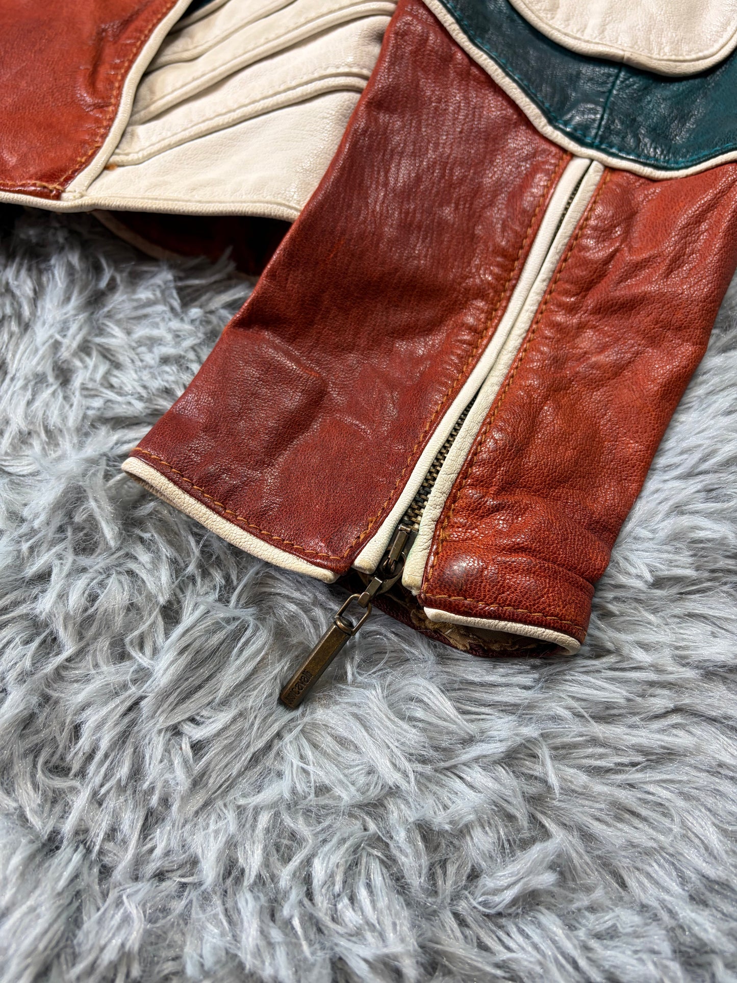 Just Cavalli 2005 Leather Panelled Moto Racer Jacket - M | O/S, Red