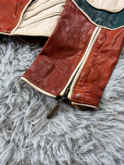 Just Cavalli 2005 Leather Panelled Moto Racer Jacket - M | O/S, Red