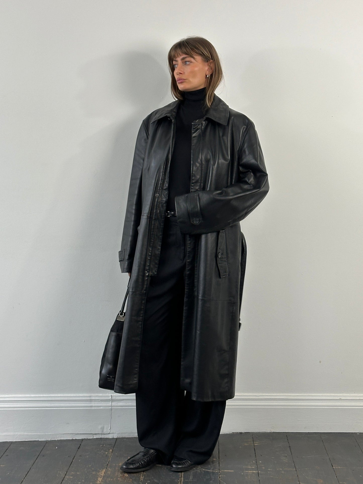 Conbipel 1990s Leather Belted Trench Coat - XL