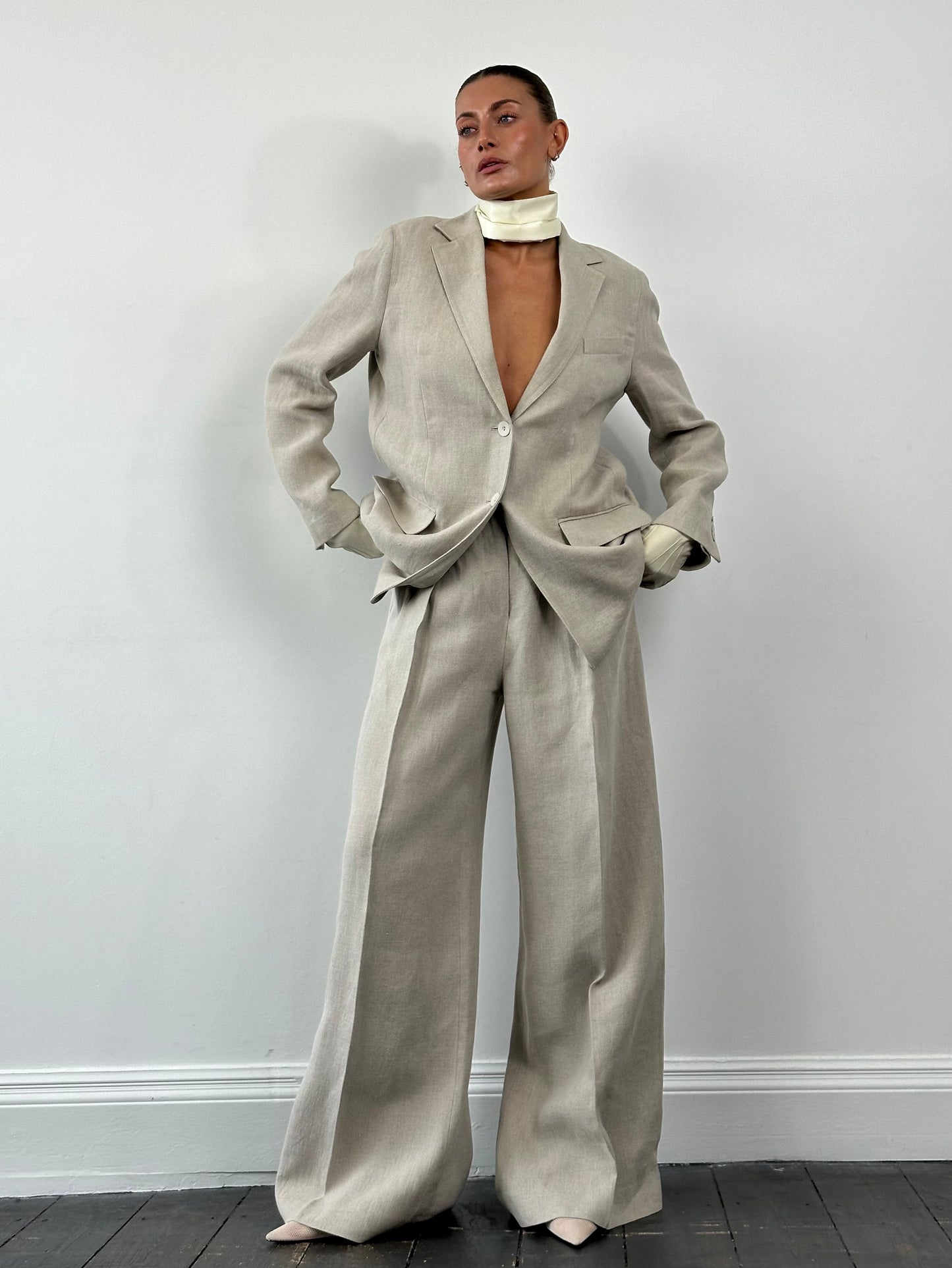 Max Mara Runway Pure Linen Wide Leg Suit - L/UK12