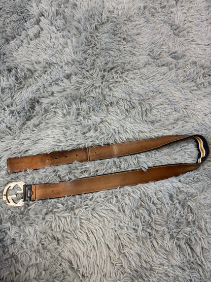 Gucci by Tom Ford 00’s Metal GG Canvas Web Logo Striped Belt | O/S, Blue