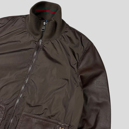 Gucci Brown Nappa Leather Hybrid Logo Bomber Jacket - IT46 (S) | Default Title, Brown