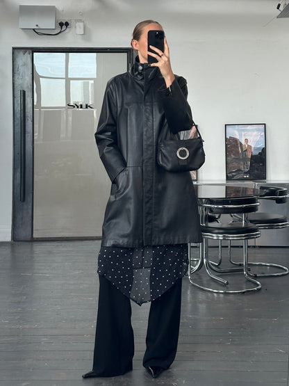 Vintage 2000s High Neck Leather Trench Coat - M